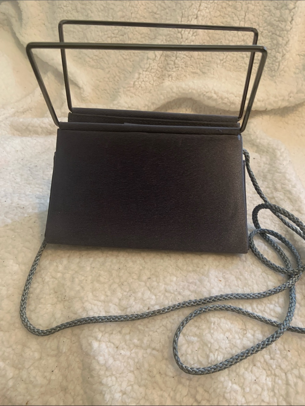 bill blass pewter metallic evening clutch with braided strap - Picture 2 of 8